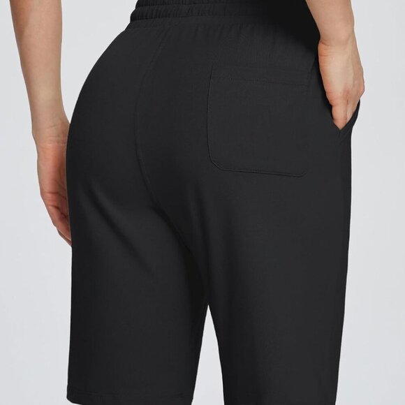 Women's Cotton Bermuda Long Shorts 10" Knee Length Loose Drawstring Waist Sweat - Picture 2 of 6